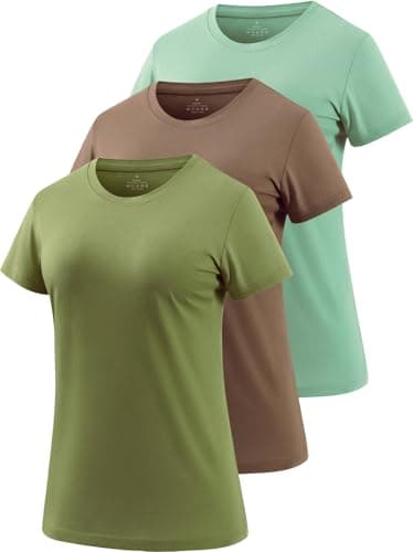 Image of Ullnoy 3 Pack Womens Casual Cotton Crew Neck Quick Dry T-Shirts Wicking Athletic Short Sleeve Yoga Tops Green/Coffee/Army Green M
