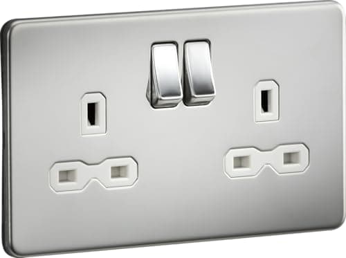 Image of Knightsbridge SFR9000PCW Screwless 13A 2G Dp Switched Socket-Polished Chrome with White Insert