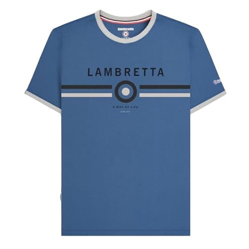 Image of Lambretta Mens Logo Ringer Short Sleeve T-Shirt (UK, Alpha, XXL, Regular, Regular, Moonlit Ocean)