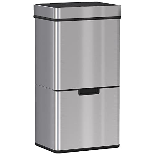 Image of HOMCOM 72L Recycling Sensor Bin Stainless Steel 3 Compartments For Both Wet/Dry Waste w/Removable Lid Kitchen Home