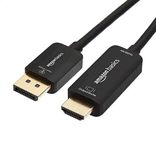 Image of Amazon Basics DisplayPort to HDMI Cable, Uni-Directional, 1080p, 1920x1200, 4K@60Hz, 1.8 m, Gold-Plated Plug, Black