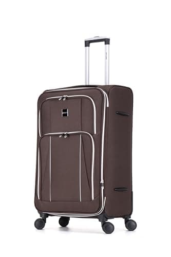 Image of Skylark Large 29” Lightweight Softshell Expandable Suitcase, Integrated Combination Lock, 4 Wheels Check in Luggage for 23kg (Coffee, 112 litres)