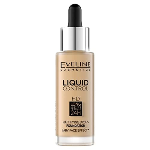 Image of Eveline Cosmetics Liquid Control HD Long-Lasting 24H Foundation - No. 016 Vanilla Beige, Breathable Lightweight Formula, Medium Coverage, 32 ml