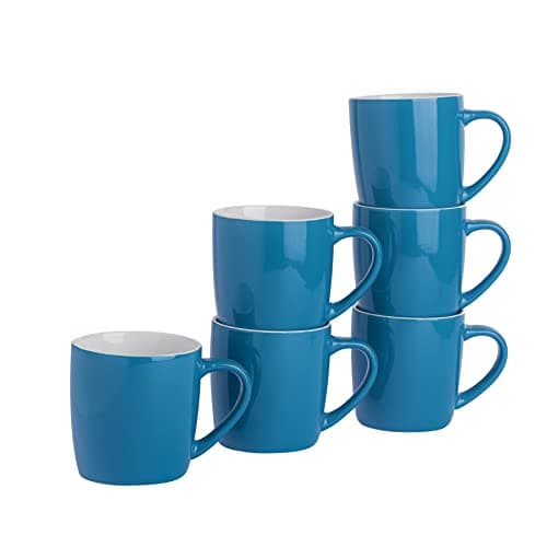 Image of Argon Tableware Coloured Coffee Mugs - Blue - 350ml - Pack of 6 - Gloss Ceramic Stoneware Latte Cappuccino Cups Hot Chocolate Cups Colourful Mug Set with Handle