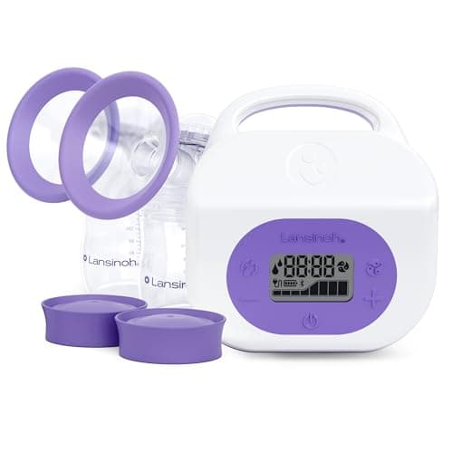 Image of Lansinoh Double Electric Breast Pump - Rechargeable: 3 Hours of Portable Pumping - Hospital Grade - 3 Modes, 8 Suction Levels 2 Phases - Automatic Memory, Quiet - Includes Breast Milk Storage Lids