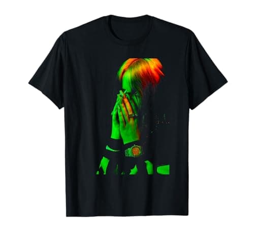 Image of Billie Eilish Official Hands Face Photo Neon Black T-Shirt