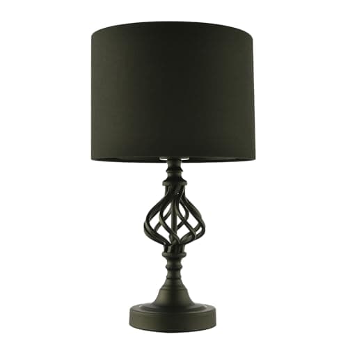 Image of Happy Homewares Classic Twist Metal Table Lamp in Matte Black with Black Drum Shade | 11w E27 | Ideal for Bedside Lamps | 42cm x 25cm