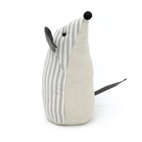 Image of Maggie Mouse Striped Doorstop | Grey Stripey Fabric Mouse Shaped Door Stop | Dormouse Door Stopper 1.5kg - 26cm