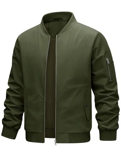 Image of Xnova Bomber Jackets for Men Summer Lightweight Water Resistant Full Zip Up Varsity Jacket Smart Casual Windbreaker Coats Cargo Tactical Sports Outwear with Pockets, Army Green, L