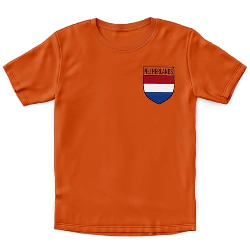 Image of Purple Print House Boys Netherlands Holland Badge Retro T Shirt Football Country European 2025, 12-13 Years, Orange