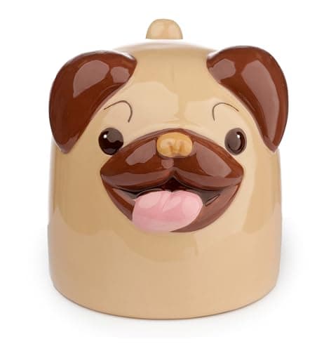 Image of Puckator Mopps Pug Upside Down Ceramic Shaped Tea Coffee Mug - Funny Home Accessories - Cute Gifts for Girlfriend - Large Mugs for Men Women Hot Drinks - Cute Cups Presents Secret Santa Gift Cup Set