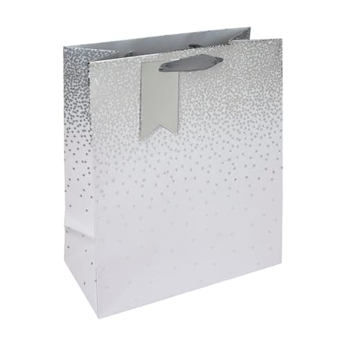 Image of Eurowrap White Stars Ombre Gift Bag With Gift Tag - Gift Bag for Him, Her, Christmas, Weddings, Birthdays, Mother's Day - Birthday Gift Wrap Occasion Present - Large Size