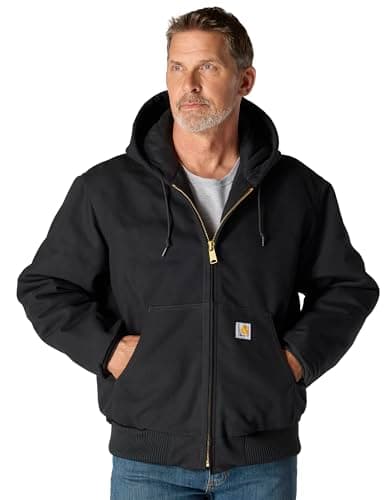 Image of Carhartt Men's Loose Fit Firm Duck Insulated Flannel-lined Active Jacket work utility outerwear, Black, L UK
