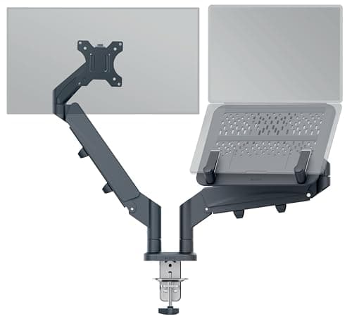 Image of Leitz Ergo Space Saving Monitor and Laptop Arm, Dark Grey Arm for Monitor Up to 32" and Laptop Up to 17", Velvet Grey, 65380089