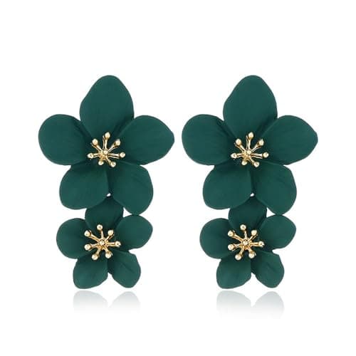 Image of FDEETY Boho Double Daisy Drop Earrings for Women - Floral Wedding and Anniversary Dangle Jewelry for Girls