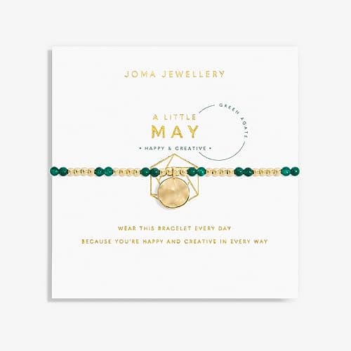 Image of Joma Jewellery A Little Birthstone Gold MAY GREEN AGATE Bracelet | 17.5cm Stretch Adjustable Wrist Stacking Bracelet