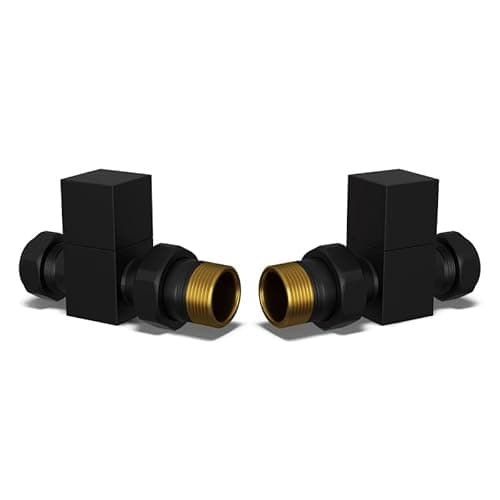 Image of UK Radiators Square Black Radiator Valve Pair - Black Matt Finish - Classy and Modern Design 1/2" x 10mm Straight Radiator Valve Pair - Pair of Valves