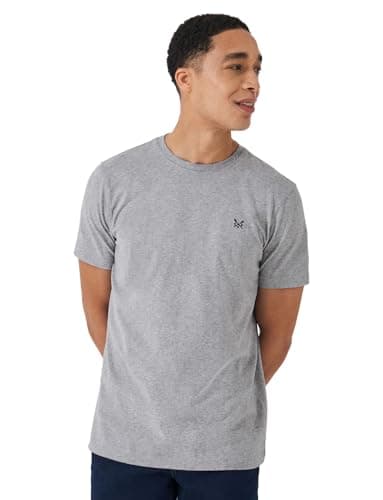 Image of Crew Clothing Men's Classic T-Shirt 100% Cotton Peached for Ultimate Softness Grey Marl M