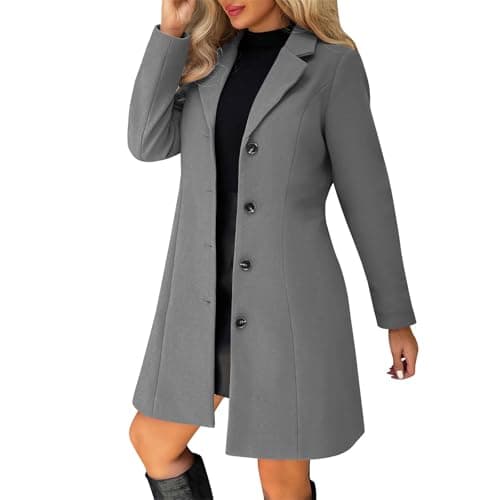 Image of Trench Coats for Women Cozy Cardigans Winter Coats Women UK Single Breasted Wool Blend Jacket Causal Lapel Collar Button Elegant Trench Coats Warm Outerwear