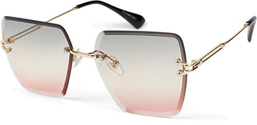 Image of styleBREAKER Women Sunglasses Frameless with tinted rectangular lenses, metal frame, diamond cut 09020124, Colour:Frame gold/glass grey-apricot gradient