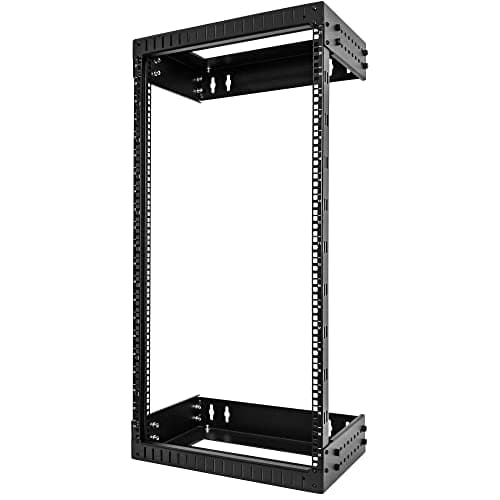 Image of StarTech.com 2-Post 21U Heavy-Duty Wall Mount Network Rack, 19" Open Frame Server Rack with Adjustable Depth, Wall Mount Data Rack for IT / AV / Patch Panel / Computer Equipment (RACK-21U-20-WALL-OA)