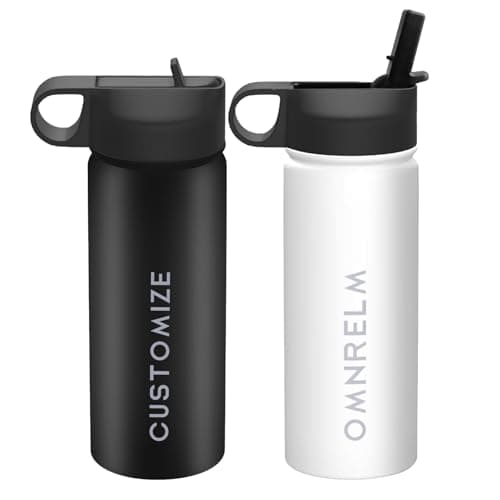 Image of OMNRELM Personalised Water Bottle with Photo & Text - 500ml Custom Stainless Steel Insulated Flask with Straw - Leakproof Vacuum Sports Bottle for Gym, School, Hiking - Unique Gift (Text)