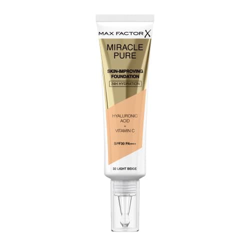 Image of Max Factor Miracle Pure Liquid Foundation, Light Beige, Full Coverage, Flawless and Radiant Finish, Lightweight Formula, Smudge Resistant, Non Pore-Clogging, Fragrance Free, 35ml