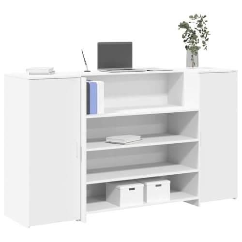Image of SooIarix Reception Counter White Wood Composite 180 x 50 x 103.5 cm with Storage Space and Storage Cabinet, Versatile for Office, Study, PC Table, Gaming Desk, Furniture for Study