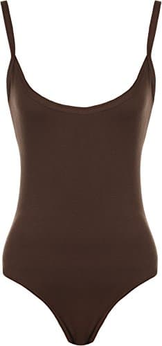 Image of WearAll Womens Strappy Sleeveless Ladies Camisole Vest Bodysuit Leotard Top - Dark Brown - 8-10