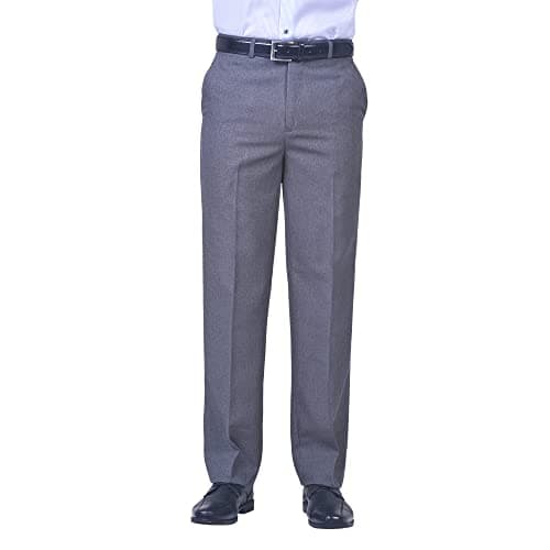 Image of James Holton Mens Smart Classic Polyester Trousers | Flat-Front Easy Care Formal Business Office Pants 34 Waist and 29 Inside Leg Grey