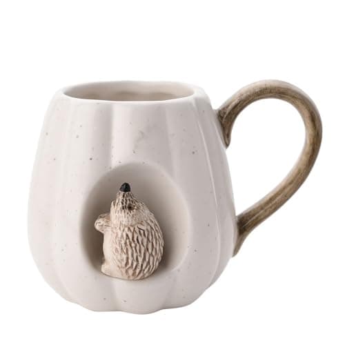 Image of Widdop and Co. - Country Living - White Glazed Ceramic Hedgehog Mug. Home Decor Gifting for Tea, Coffee, Kitchen & Dinner Parties + Animal & Nature Lovers - H9.5 x W13 x D9 cms.