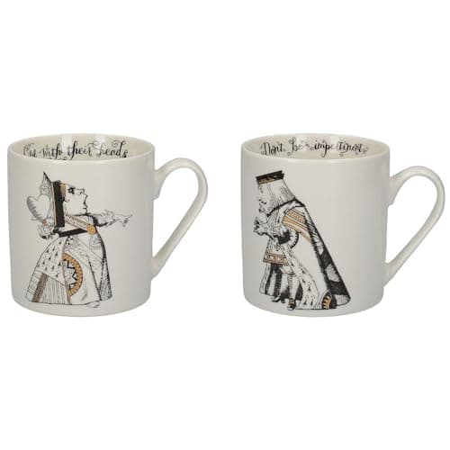 Image of V&A Alice in Wonderland Mug Set in Gift Box, King and Queen of Hearts, Fine China, 350 ml - (Set of 2) , White Black Gold