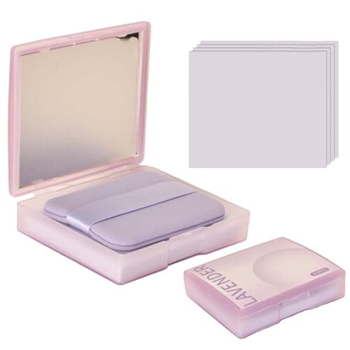 Image of 200 Sheets Oil Blotting Paper, Facial Blotting Paper with Mirror Case and Powder Self Adhesive Puff, Face Oil Blotting Paper Sheets, Effectively Controls Oil (Lavender)