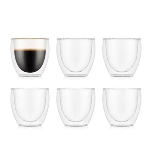 Image of Bodum Double Walled Glasses Pack of 2 PAVINA - 80ml Espresso Cups - Dishwasher Safe Thermal Cup - Mouth-Blown Borosilicate Glass
