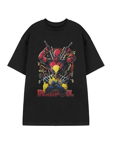 Image of Marvel Deadpool & Wolverine Mens T-Shirt | Adults Black Short Sleeve Knives Graphic Tee | Superhero Comedy Fan Apparel Top | 2024 Movie Comic Book Merchandise Gift