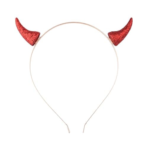 Image of Red Devil Horns Headband for Halloween Party Cosplay Devil Costume Accessories Glitter Halloween Headband for Women Red Horn Hair Accessories for Thick Thin Hair Horned Headdress