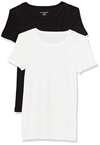 Image of Amazon Essentials Women's Slim-Fit Short-Sleeve Crewneck T-Shirt, Pack of 2, Black/White, XXL