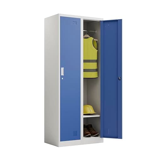 Image of Racking Solutions 2 x Single Door Metal Storage Lockers, Blue & Grey Steel Lockable Unit, Staff Gym School Changing 1850mm H x 380mm W x 450mm D