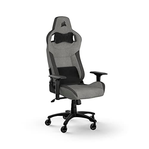 Image of Corsair T3 RUSH Fabric Gaming Chair (2023) – Racing-Inspired Design – Soft Fabric Exterior – Padded Neck Cushion – Memory Foam Lumbar Support – Adjustable Seat Height – Grey & Charcoal