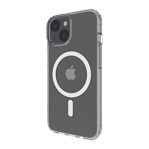 Image of Belkin MagSafe compatible iPhone 14 Case, clear magnetic iPhone 14 case with built-in magnets and raised edge bumper for camera protection, compatible with MagSafe wireless charging