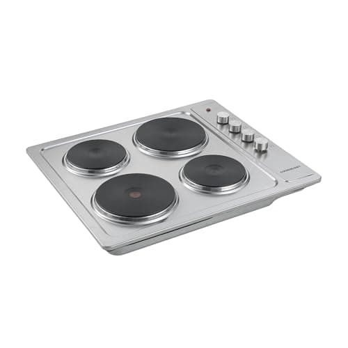 Image of Cookology SEP601SS 60cm Cooktop Solid Plate Electric Hotplate Hob in Stainless Steel - 4 Cooking Zones - Built-in Worktop - 6 Heat Settings - Rotary Dials