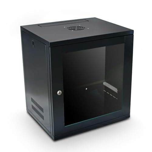 Image of Server Rack Data Cabinet - 9U 450mm Deep Wall Mounted 19" Storage Rack for Home, Office, Server Room with Glass Door, Removable Side Panels, Front-Rear Lockable (Flat-Packed)