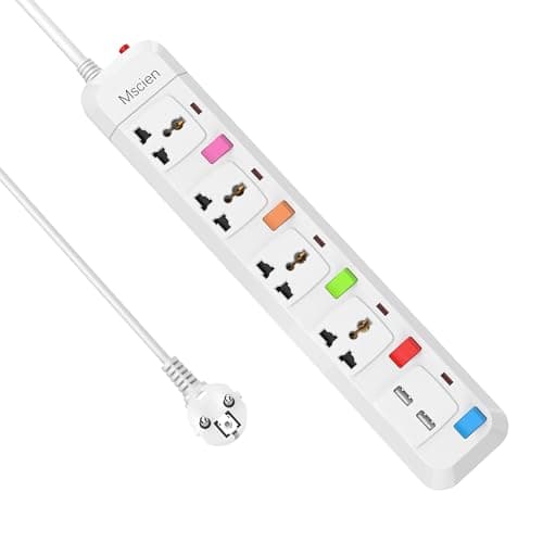 Image of 4 Way Extension Lead with 2 USB, Mscien 4 Independent Switch UK to EU Power Strip with 1.8M Extension Cord Wall Mountable (Type E/F Plug)