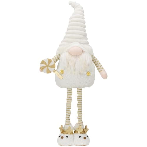 Image of Valery Madelyn Large Christmas Gonk Decorations, White and Gold Standing Gnome Gifts for Women Kids, Xmas Pull Up Gonk with Stretchable Leg, 50-64cm