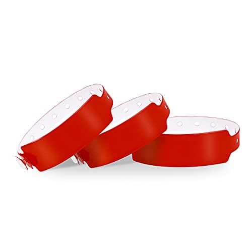 Image of WRISTALL Plastic Wristbands, 100 Pack - Red, Wide Face Type, Waterproof, for Events, Custom Wristbands, Arm Bands, Concerts