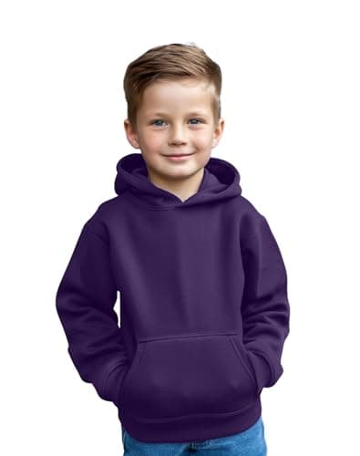 Image of Aykiz Kids Boys Girls Plain Pullover Hoodie, Sweatshirt, Fleece Hooded Jumper, PE School Jumper, Warm Coats Long Sleeve Top New Casual Fashion For Childrens Unisex Age 3-13 Years Purple