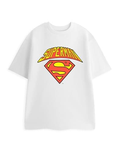 Image of DC Comics Superman Men's White Short Sleeve Graphic Tee | Classic Crew Neck T-Shirt | Superhero Representation | Comics Casual Wear | DC Merch - Small