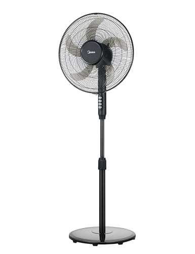 Image of Midea 16‑Inch Pedestal Fan, 5‑Blade Quiet Standing Fan with 3 Speeds, 70° Oscillation, Adjustable Height 107–120cm, 20° Tilt Head, High‑Quality Copper Motor – FS40‑25JA
