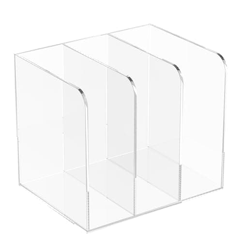 Image of Acrylic Magazine Holder, 3 Compartment Vertical Desktop File Organizer for Documents, Clear Desk Organizer for Home Office School, A4 Document Display Stand Books, Mail, Brochures, and Newspapers