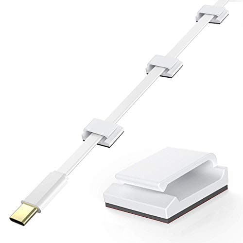 Image of AGPTEK Cable Clips White Self Adhesive 100PCS, Wire Management Holder Cord Organiser Hooks for Desk Wall Workshop Home Office Outdoor Christmas Hanging Decorations Fairy Light